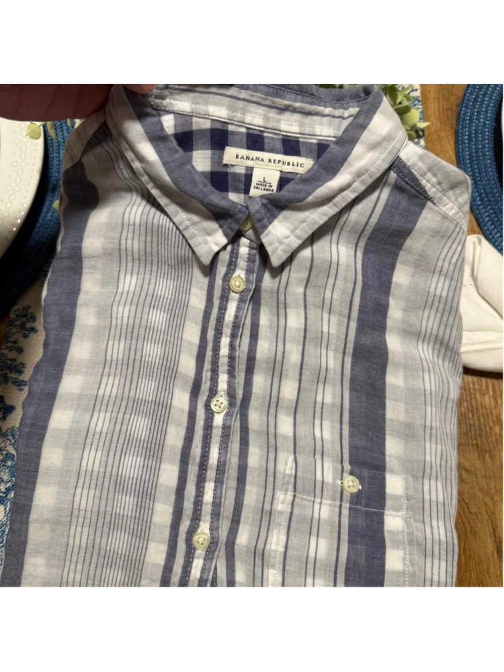 Banana Republic vintage blue and white striped button up shirt